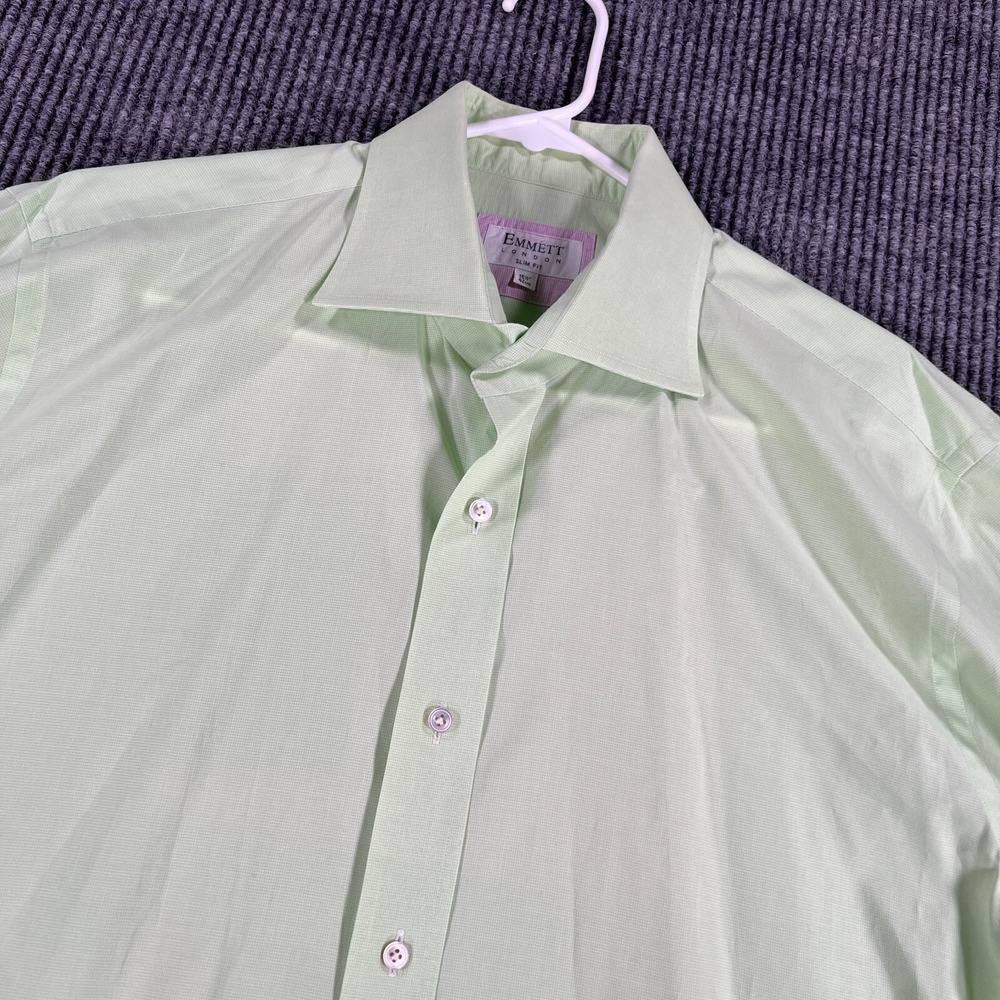 Emmett London Shirt Mens 16.5 Light Green Long‎ Sleeve Button Up Slim Fit Dress